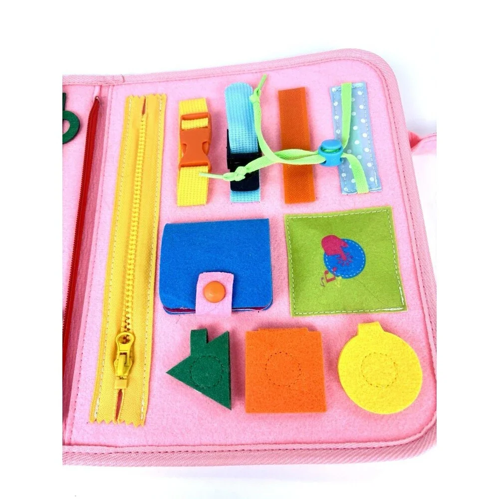 Montessori Style Fine Motor Skills Busy Book. Pink Felt Activity Binder. EUC
